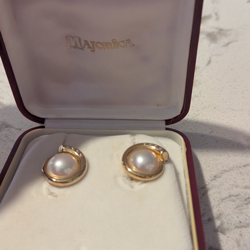 Gold Pearl Clip On Earrings